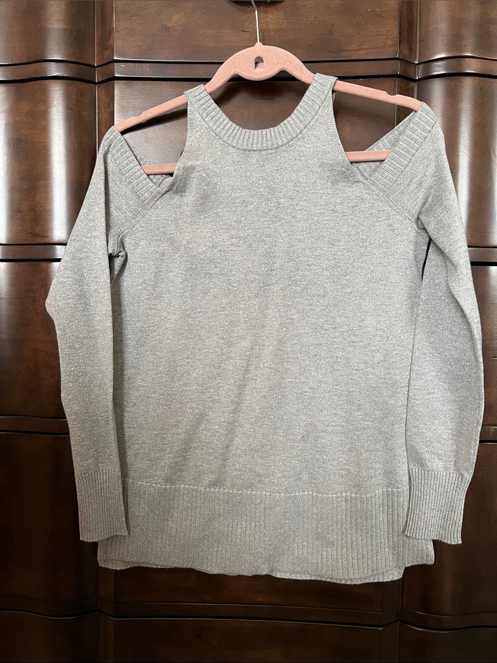 Aqua Gray Off-the-Shoulder Knit Sweater